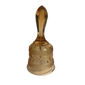 VTG 80s Amber Glass Bell 5.75" Ornate Patterned Collectible Home Decor Glassware